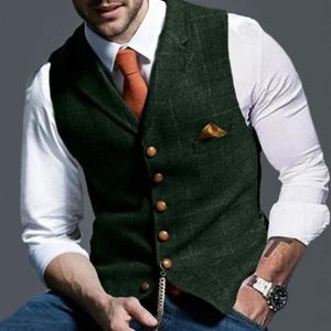 Mens Suit Vest Notched Plaid Wool Herringbone Tweed Waistcoat Casual Formal Business Groomman For Wedding Men's Vests225x