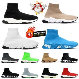 Scarpe calzino originali Uomo Donna Calzini da allenatore di velocità Stivale Beige Triplo nero Graffiti Scarpa da corsa Blu scuro Bianco Blu Rosso Suola trasparente Volt Stringate