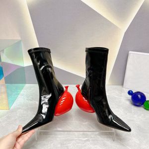 Women's High Quality Designer Naked Boots Fashion Pointed Leather Balloon Decoration High Heels 8.5cm Show Party Engagement Holiday Banquet Matching Box 35-40