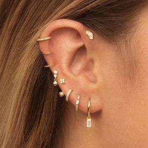 18k Gold Vermeil 925 Sterling Silver Charm Hoop Earring Geometric 3 6mm Baguette CZ Minimal Multi Piercing Earrings231a