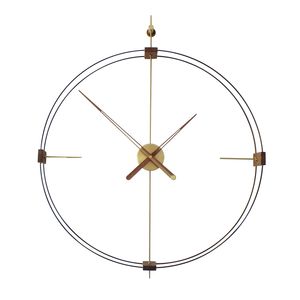 Single pole double loop with 3/9 scale Spanish minimalist personality living room clock Creative light luxury decorative wall clock Simple modern art silent clock