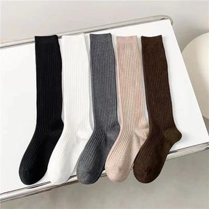 Women Socks Knitting Cotton Compression Knee High Long Autumn Winter Warm Thermal Girls Fashion Harajuku White Black Stockings