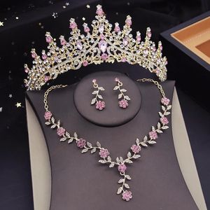 Bröllopsmycken set underbara kristalltiaras brud för kvinnor kronblomma choker halsband bruddräkt set 231013