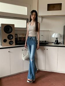 Dżinsy damskie GBG4068 Perforowane mikro poszarpane na letni Korean 2023 Slim Fit and Elastyczne Design Długie spodnie