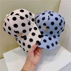 Ball Caps Hat Japanese Cute Polka Dot Fabric Peaked Cap Women's Spring Sun Gold Thread Embroidery Hard Top Baseball