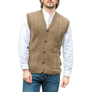 Men's Vests Retro Trend Mens Vest Autumn And Winter Button Sleeveless Waistcoat Knit Sweater Thermal Loose Soft Top Coat Male Jumper