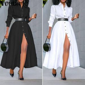 Casual Dresses Loose Long Sleeve Shirt Dress 2021 Vonda Fashion Womens Vintage Solid Color Office Sexy Split Party Vestidos 5xl259z