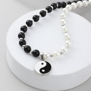 Halsketten für Frauen Flut Hip-Hop Persönlichkeit und weiße Perle Anhänger Yin Yang Tai Chi Bagua Halskette Kette Chokers277u