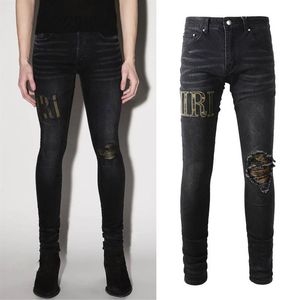 Rip Black Denim Jeans Whisking Damage Bleach Washed Worn Out Slim Fit Plus Size 38244H