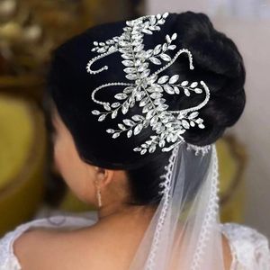 Hair Clips Luxury Big Leaf Flower Crystal Headbands Headdress For Bridal Bridesmaid Banquet Head Wedding Engagement Accessories