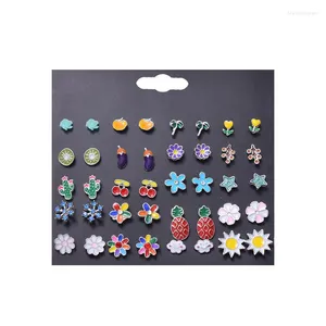Stud Earrings 20 Pairs/Set Funny Eggplant/Pineapple/Cactus Cute Small Earring Gifts Ear