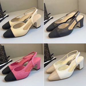 top Quality Classic leather flats Kitten heels Slingback Sandals pumps 6.5cm Chunky block heels Dress shoes Women's luxury designers Sandals womens Wedding With box