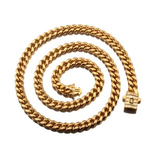 6mm-14mm hiphop rostfritt stål mode kubansk länk kedja halsband 18k real guld pläterad t zirkonlås mens halsbandsmycken