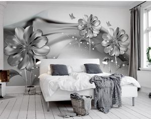 Zdjęcie 3D Piebłanie Tapeta Sliver Flower Wallpaper Modern Wallpaper for Living Room