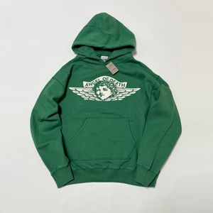 Hoodies verdes de alta qualidade destruídos moletons com capuz com estampa vintage