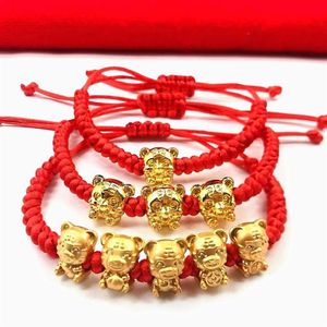 Charme pulseiras mascote cinco fortunas tigre dourado pulseira de corda vermelha 2022 ano chinês trazer riqueza sorte boa bênção2945