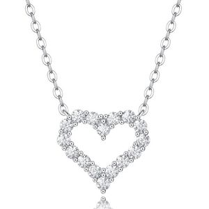 Passed Tester Diamond Necklace White Gold Plated 925 Sterling Silver Moissanite Heart Pendant Necklace fo Girls Women Nice Gift for Girl Friend