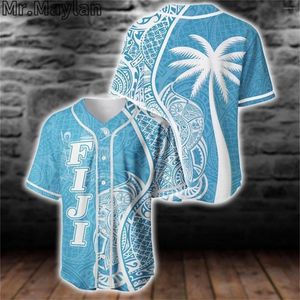 Men's Casual Shirts Fiji Polynesian Coconut Palm With Pattern Curvey Baseball Tee Jersey 3D Shirt Hawaii Hip Hop Tops