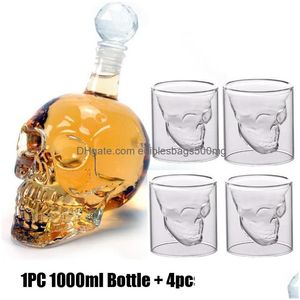 Wine Glasses Crystal Skl Head S Cup Set 700Ml Whiskey Glass Bottle 75Ml Cups Decanter Home Bar Vodka Drinking Mugs7218683 Drop Deliv Dhgu7