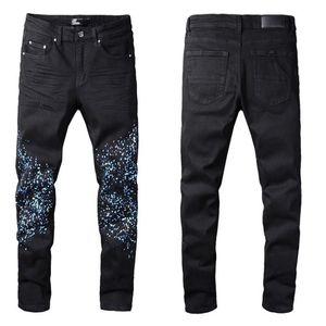 Estilo de inverno Moda Mens Jeans de Alta Qualidade Cor Azul Skinny Fit Emendado Calças Rasgadas High Street Destruído Motociclista Men248i