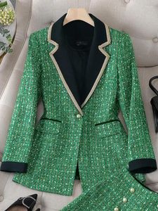 Kadın Suit S-4XL Büyük boy moda kadınlar rahat blazer bayanlar kadın uzun kollu siyah yeşil ekose tek düğme düz ceket ceket