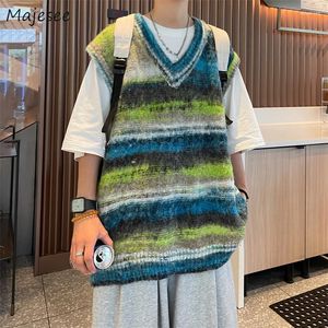 Men's Vests Sweater Vest Men Simple Chic Loose Vintage Gradient Fall Ly Kpop Trendy Casual V-neck Knitted Sweaters Street Hip Hop Outwear