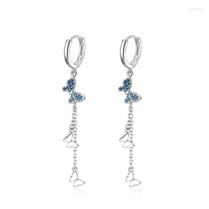 Dangle Earrings 925 Sterling Silver Long Tassel Chain Crystal Butterfly Drop For Women Girls Wedding Party Elegant Jewelry