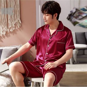 Herren Seiden Satin Pyjama Set Sommer Nachtwäsche Kurzarm Hemd Elastiziert Taillen Shorts Pajama Anzug Lounge Plus Größe 3xl 4xl 5xl283g