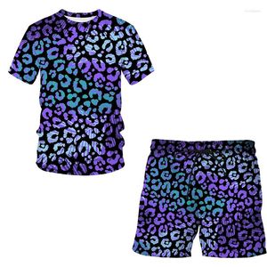 Erkek Trailtsits Moda Yaz Kısa Kollu ve Şort Günlük Set Erkek Hayvan Leopar Baskı 3D Baskılı T-Shirt Spor Takım Dış Mekan Üstleri