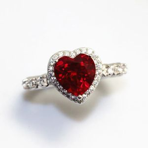 Eheringe Rot Künstlicher Rubin Herzform Edelstein Sterling 925 Für Frauen Braut Edlen Schmuck Verlobung Bague Zubehör 231016