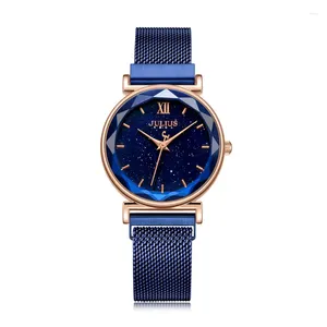 Relógios de pulso fivela magnética azul arenito relógio feminino japão quartzo senhora horas fina moda pulseira de aço presente da menina Julius Box 1172