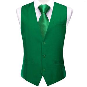 Men's Vests Hi-Tie Olive Green Men Vest Exquisite Silk Slim Waistcoat Neck Tie Hanky Cufflinks Solid Set For Suit Wedding Party Designer