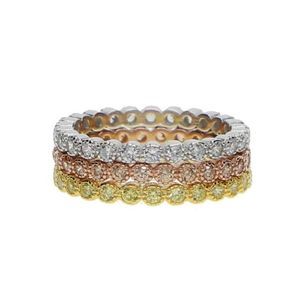 Küme Yüzük Üç Renk Yığın İstiflenebilir 925 STERLING Gümüş Düğün Çember Kübik Zirkonya CZ Eternity Band Nişan Yüzüğü Set302u