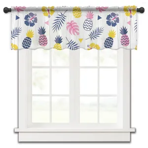 Perde pembe mavi ananas yaprağı çiçek üçgen küçük pencere tül şefi kısa oturma odası ev dekor voil perdeler