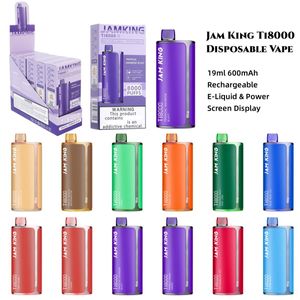 Original Jam King Vape Desechable Ti8000 vapes descartável puff 9k 19ml Bobina de malha pré-preenchida com tela Display 8000 puffs Recarregável vs Randm Tornado Crystal Pen