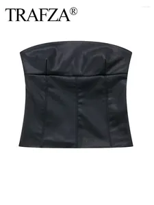 Женские майки TRAFZA, модные элегантные женские повседневные облегающие топы на боковой молнии с открытой спиной, черные бюстье из искусственной кожи без бретелек