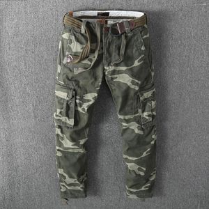 Men's Pants Autumn Casual With Belt Safari Style Camouflage Multi-Pockets Cargo Fashion Overalls Tooling Trousers