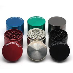 Sharpstone-Mühlen zum Rauchen, flache Oberfläche, Kräutermühle, Tabak, 4 Teile, harte Oberfläche, Durchmesser 40 mm/50 mm/55 mm/63 mm, 6 Farben