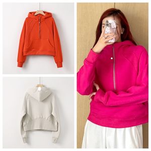 LU-1563 Giacca sportiva da donna Mezza cerniera Cappotto da yoga Abbigliamento Abiti da fitness ad asciugatura rapida Felpe con cappuccio da corsa Foro per il pollice Abbigliamento sportivo Allenamento in palestra