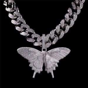 Iced Out Animal Big Butterfly Подвеска Ожерелье Серебристый Синий Покрытие Мужские Хип-Хоп Bling Ювелирные Изделия Подарок Whole236E