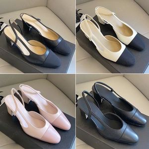 Toppkvalitet Classic Leather Flat Kitten klackar Slingback Sandaler Pumpar 6.5 cm chunky klackar klädskor Kvinnor Lägenheter Lyxdesigners Sandaler Kvinnor Weddingshoes Box