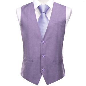 Mäns västar hi-tie silkemän väst elegant violet lila solid smal midja nacke slips hanky manschettknappar inställda för kostym bröllopsfest designer