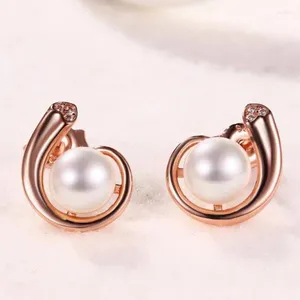 Stud Earrings Natural Pearl Earring S925 Sterling Silver Rose Gold Plated Zircon Freshwater Pearls Snail Women Gemstone Jewelry