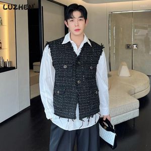 Men's Vests LUZHEN Korean Style Coarse Tweed Vest Coat Trend Men Knit Burrs Casual Tank Tops Fashion Male Versatile Elgance Clothing 582acb
