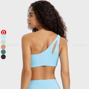 Lu Lu Yoga Novo Design com Nervuras Beleza Voltar Activewear Ginásio Esporte Top Mulheres Sexy Um Ombro Fitness Top Sutiã Esportivo Das Mulheres Lu Lememm Wokrout