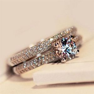 Size4-10 Amazing Victoria Weick 925 sterling silver filled White topaz Ziconia Diamonique Wedding Engagement Bridal Band Ring set 189h