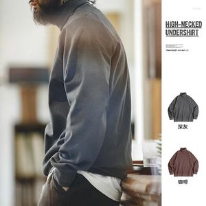 Men's T Shirts Maden High Neck 280g Reversible Fleece Warm Long Sleeve T-Shirt 2023 Autumn Winter Bottom Shirt Turtleneck Undershirt