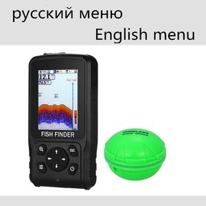 Balık bulucu İngilizce/Rus 200eter Renkli Kablosuz Balık Bulucu Dot Matrix Sonar Sensör Dönüştürücü Derinlik Yankı Seser Şarjlı Pil 231016