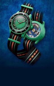 2023 Luxury Men's Sports Ocean Watch Biomekanisk rörelse Keramik Fem Oceans Watch Full Function Nylon Waterproof Fashion Watch med Transparent Back Cover