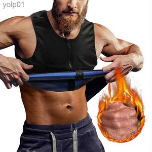 Tute da uomo Gilet da sauna da uomo Allenatore in vita per la perdita di peso Tuta da sauna polimerica per fitness Intrappolamento del calore Cerniera per migliorare il sudore Canotta da allenamentoL231016